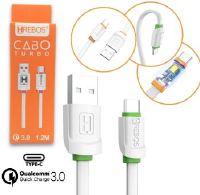 CABO DE DADOS USB HREBOS TIPO-C 3.0A TURBO 1.2M FLAT HS-124