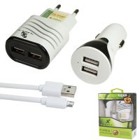 KIT 3 EM 1 CARREGADOR USB V8 ULTRA RÁPIDO 2.1A - XC-KT-09 - X-CELL