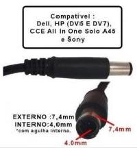 CABO PLUG REPARO REPOSIÇÃO FONTE CARREGADOR NOTEBOOK HP DELL DV4 (APENAS 3 FIOS) CR014