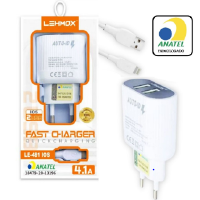 CARREGADOR DE CELULAR LEHMOX IPHONE 2 USB AUTO-ID 4.1A LE-481