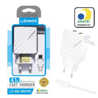 CARREGADOR DE CELULAR LEHMOX V8 2 USB 4.1A FAST LE-492 MICRO