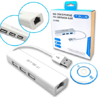 ADAPTADOR DE REDE RJ45 COM 3 PORTAS USB 2.0 IT-BLUE LE-4102