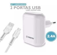 CARREGADOR + CABO MICRO USB V8 2 USB 2.4A KIMASTER KT626