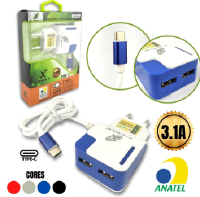 CARREGADOR DE CELULAR X-CELL TIPO-C ULTRA RAPIDO 2 USB 3.1A ANATEL XC-UR14